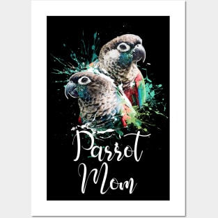 Crimson Bellied Conure Color Splatter Parrot Mom Black Posters and Art